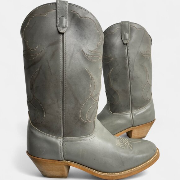 Acme Vintage Gray Leather Western Cowboy Work Boots Men's 12 - Picture 1 of 13